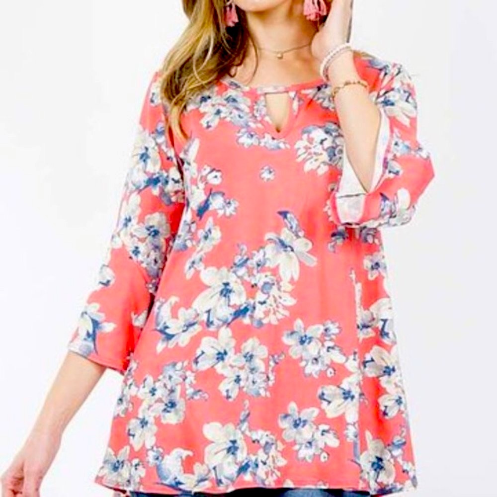 Womens Cottagecore Pink Keyhole Tunic Bell Sleeve Jean Worthy Medium Blouse